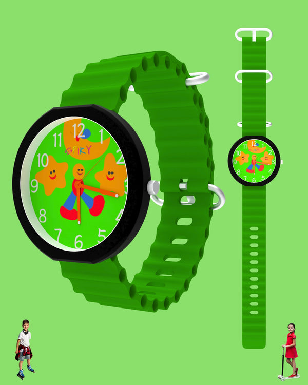 Spiky Round Analog Watch for Kids Boys and Girls EVA42 - Green
