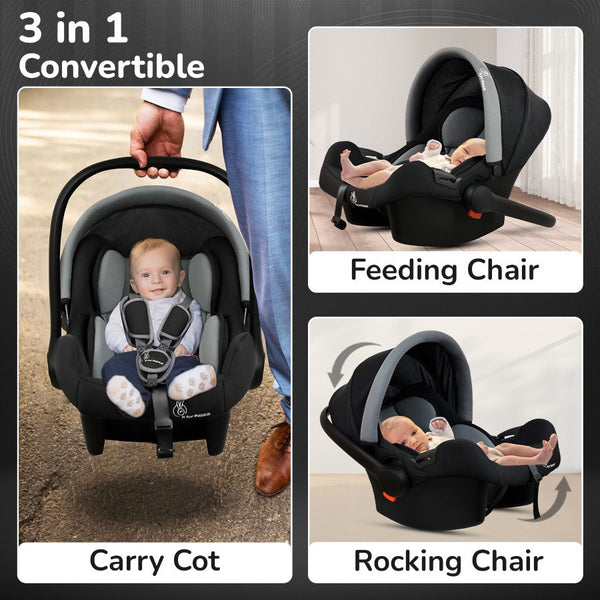 R For Rabbit Picaboo Sportz – 3-In-1 Convertible Carry Cot, Rocker & Feeding Chair - Grey Black