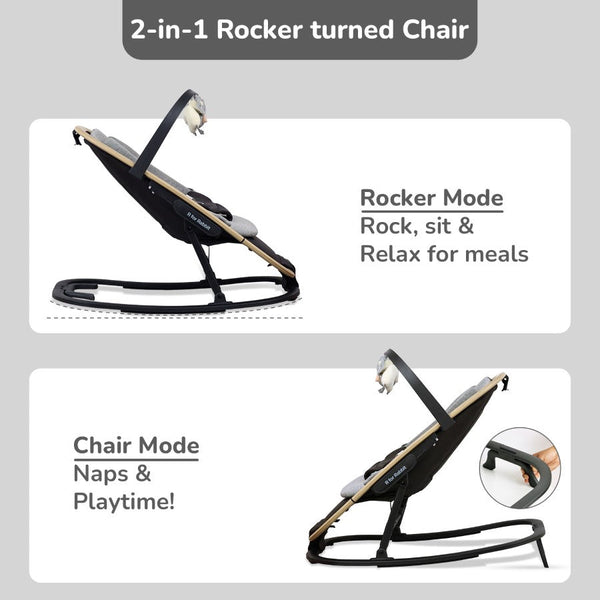R For Rabbit Rock N Nap Bliss Sleeper & Rocker - Grey Black