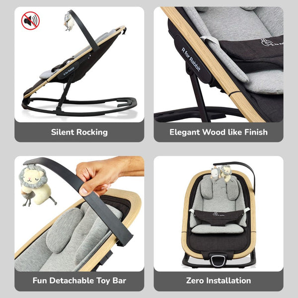 R For Rabbit Rock N Nap Bliss Sleeper & Rocker - Grey Black