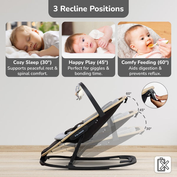 R For Rabbit Rock N Nap Bliss Sleeper & Rocker - Grey Black