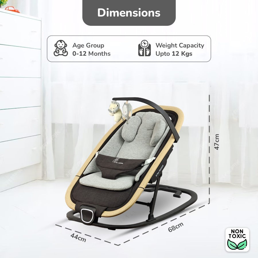 R For Rabbit Rock N Nap Bliss Sleeper & Rocker - Grey Black