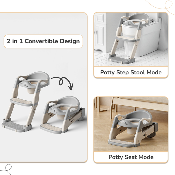 R For Rabbit Hilltop Step Stool and Potty Seat 2 in 1 Grey White