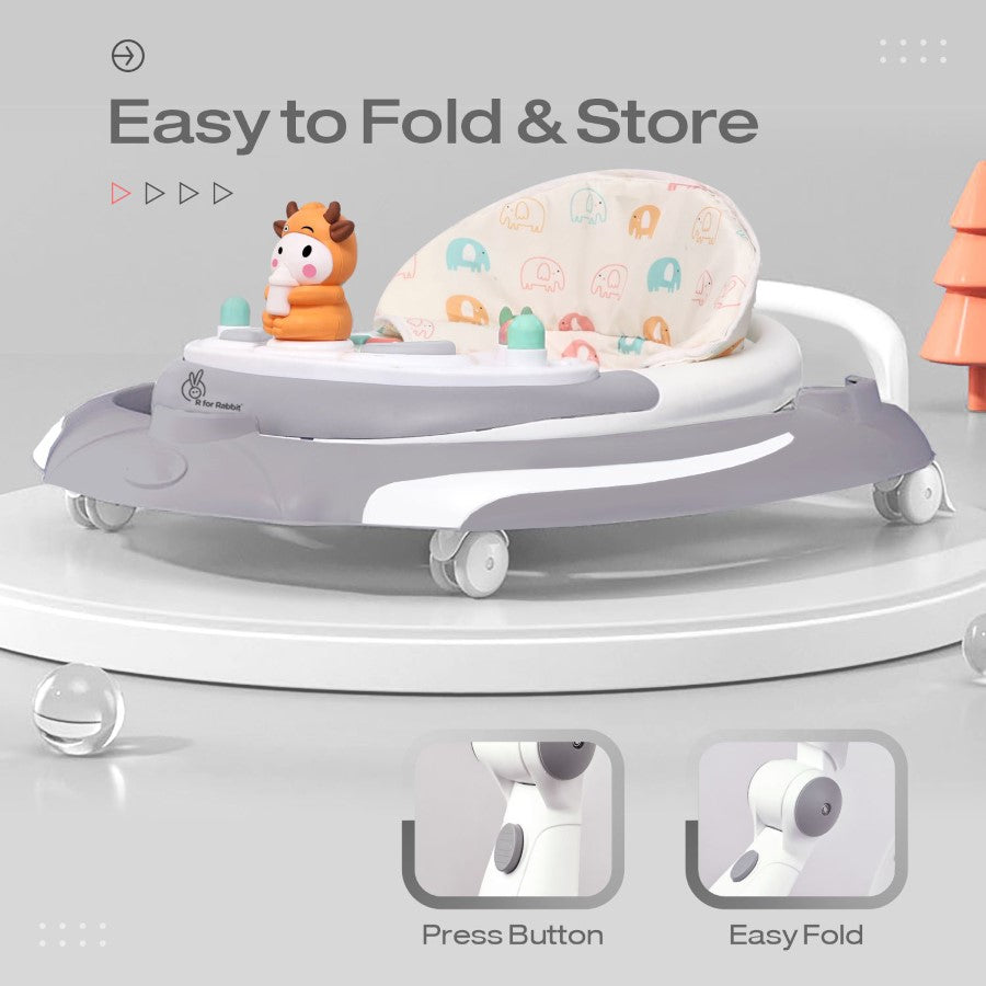 R For Rabbit Little Feet Plus Walker - Detachable Toy Music & Light Grey White