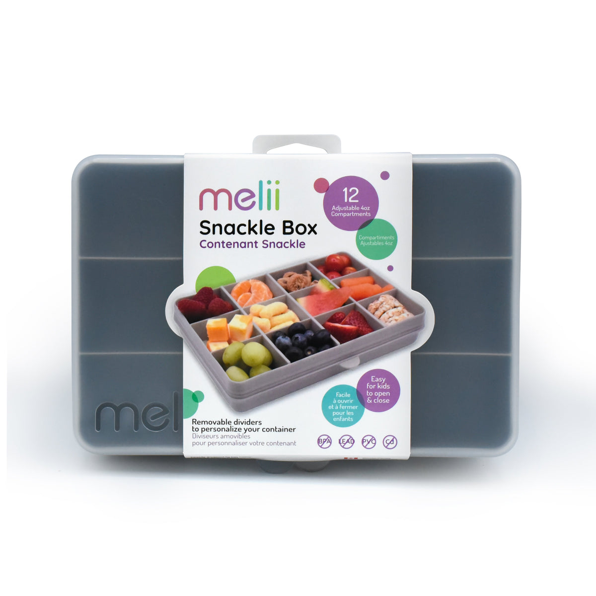 Melii Snackle Box Regular 12 Compartment 1,368ml – Grey