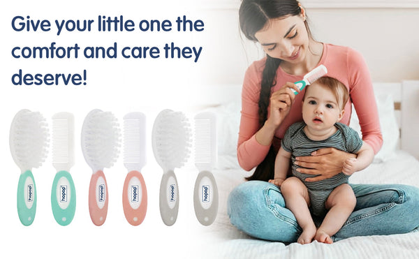 Hopop Baby Soft Bristle Hair Brush & Rounded Teeth Comb Set Peach 0M+