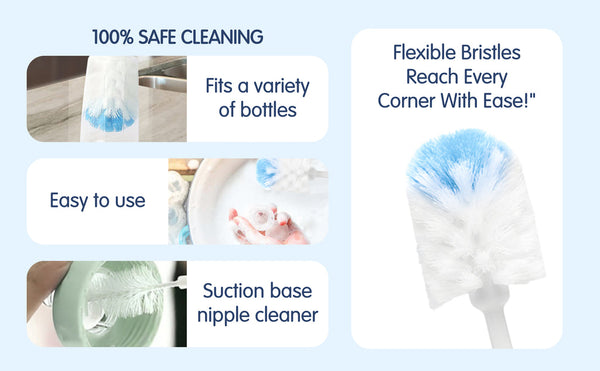 Hopop 2-IN-1 Bottle & Nipple Cleaning Brush with Grooved Handle - GREY