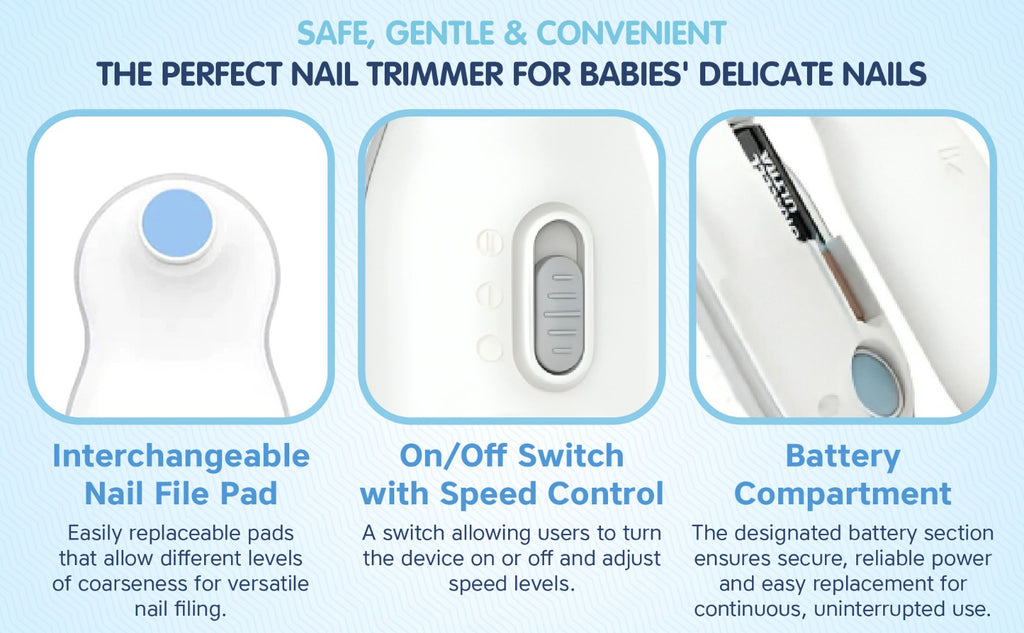 Hopop Electric Baby Nail Trimmer Safe & Silent Grooming with Storage Case 0M+ – White