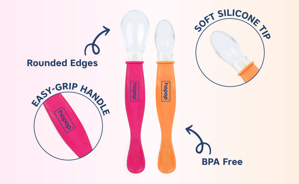 Hopop Silicone Baby Self-Feeding Spoons – Pack of 2 ( ASHORTED )