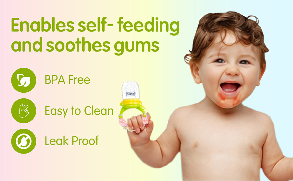 Hopop Baby Food & Fruit Nibbler with Rattle Handle Green & Pink