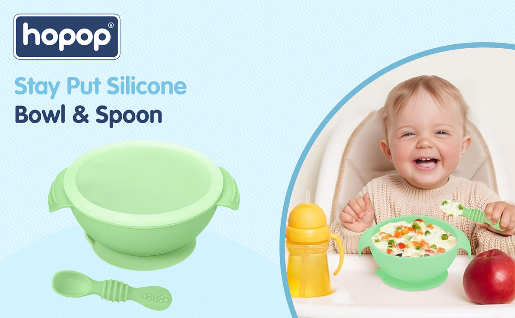 Hopop Silicone Bowl & Spoon with Suction Base Grey 6M+
