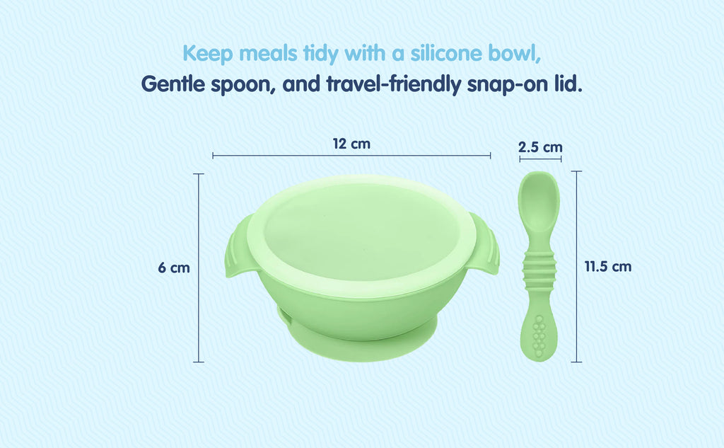 Hopop Silicone Bowl & Spoon with Suction Base & Snap-On Lid Grey