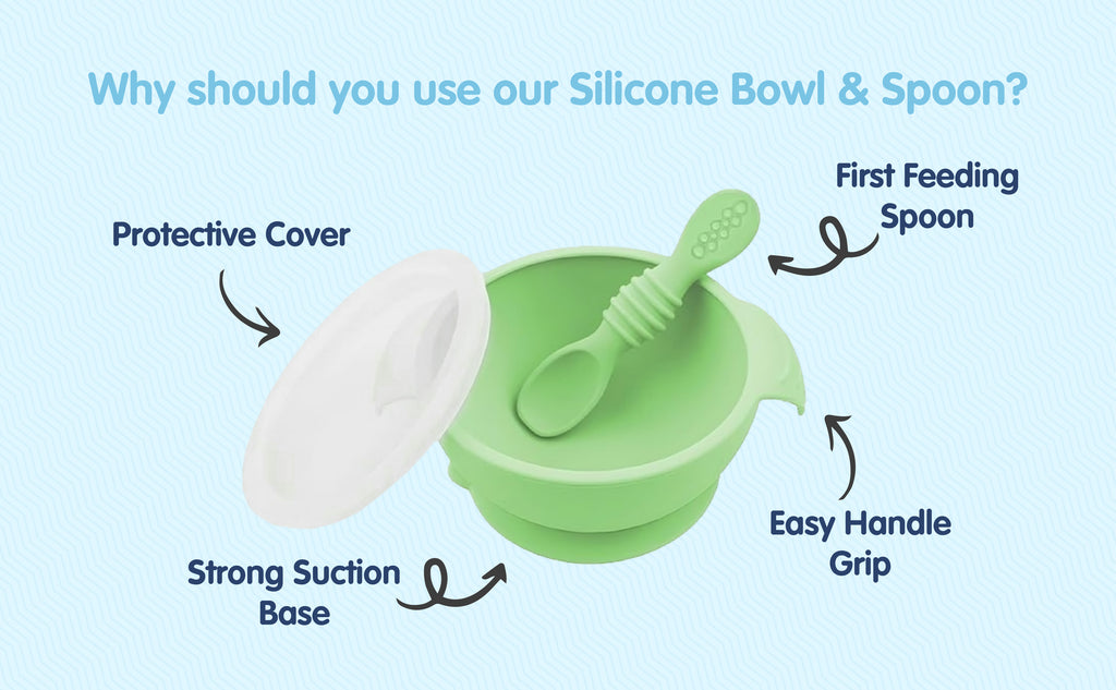 Hopop Silicone Bowl & Spoon with Suction Base & Snap-On Lid Grey