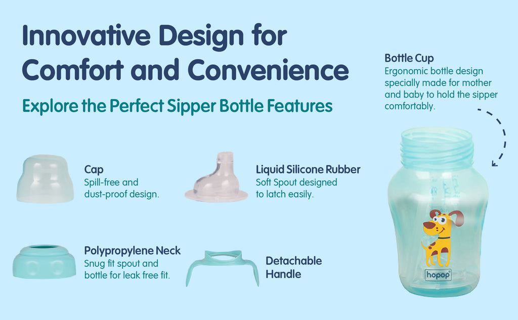 Hopop Spill-Proof Sipper Cup with Spout & Straw 210 ml Blue