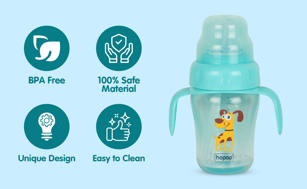Hopop Spill-Proof Sipper Cup with Spout & Straw 210 ml Blue