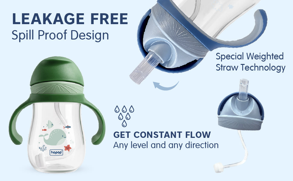 Hopop Soft Silicone Straw Sipper Cup 240 ml Blue