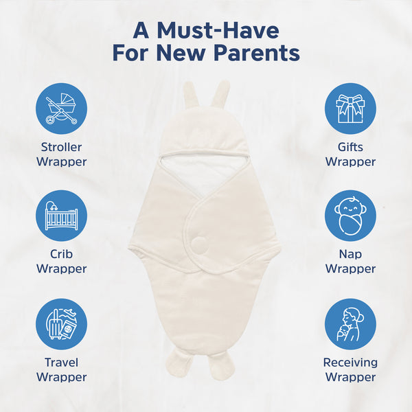Hopop Baby Soft Fleece Hooded Wrapper Blanket - BIEGE
