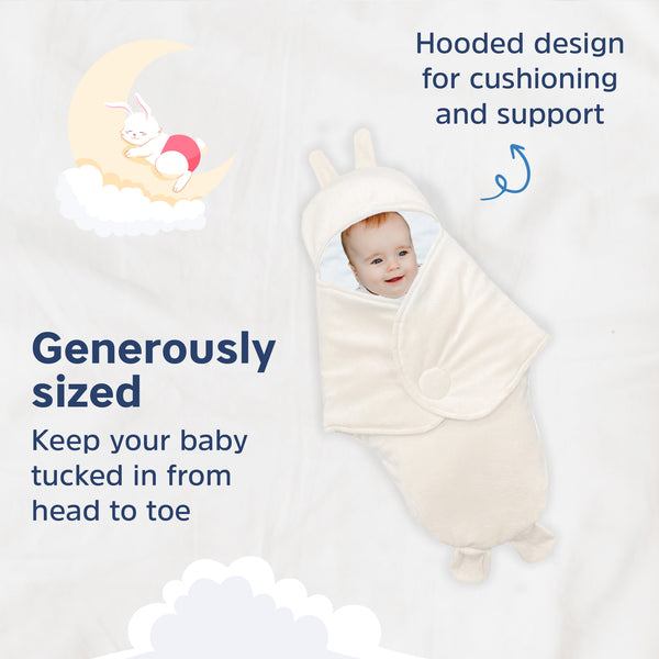 Hopop Baby Soft Fleece Hooded Wrapper Blanket - BIEGE