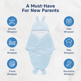 Hopop Soft Fleece Hooded Baby Wrapper Blanket - 0–6 Months - Blue