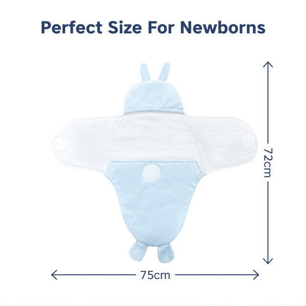 Hopop Soft Fleece Hooded Baby Wrapper Blanket - 0–6 Months - Blue