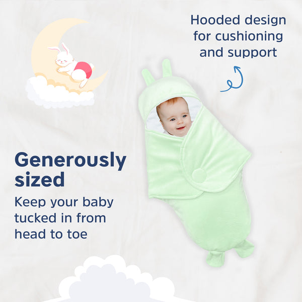 Hopop Baby Soft Fleece Hooded Wrapper Blanket - GREEN
