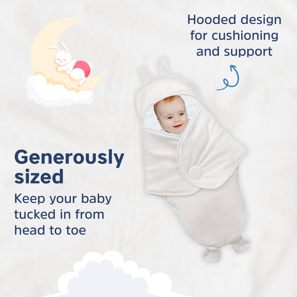 Hopop Baby Soft Fleece Hooded Wrapper Blanket - CREAM