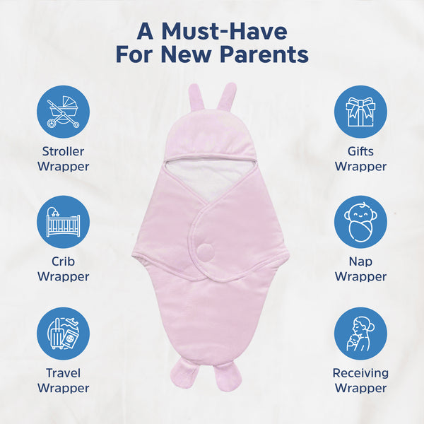 Hopop Baby Soft Fleece Hooded Wrapper Blanket - PINK