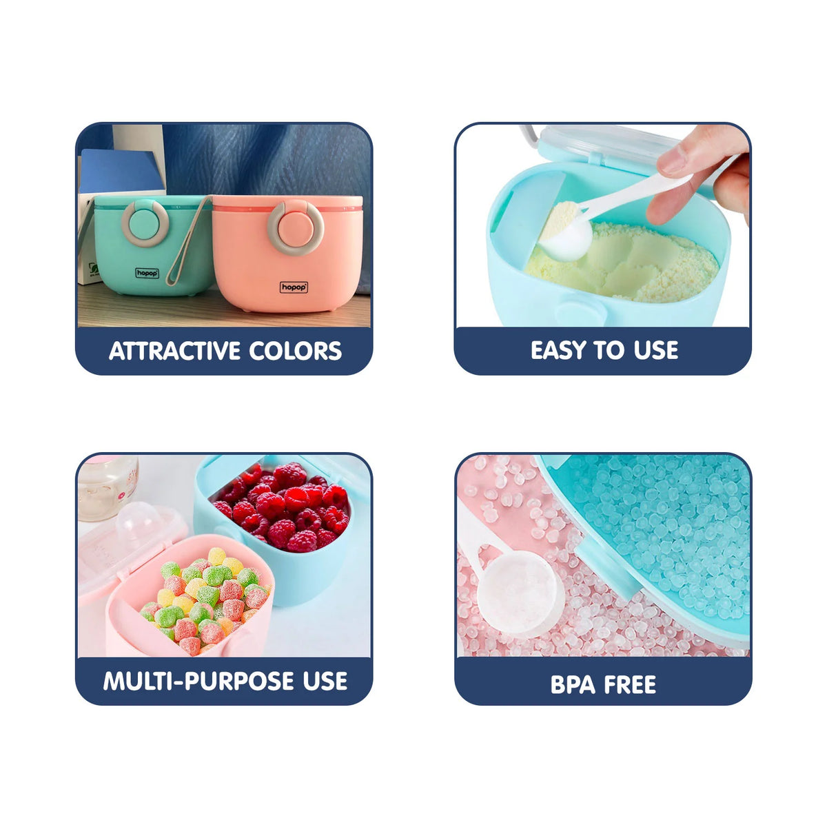 Hopop Milk Powder & Multi-Purpose Food Container 170 ml Blue