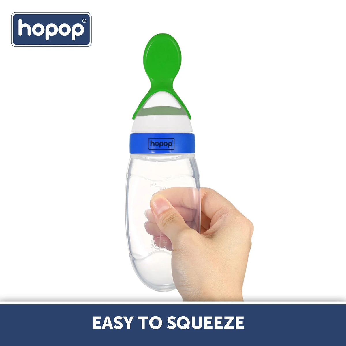 Hopop Soft Squeezy Silicone Spoon Food Feeder 90ml Green
