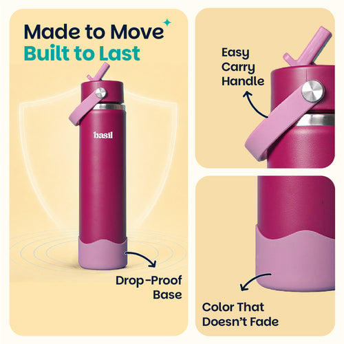 Basil HydraFizz Insulated Sipper Bottle 800ml 12Y+ โ Classic Plum