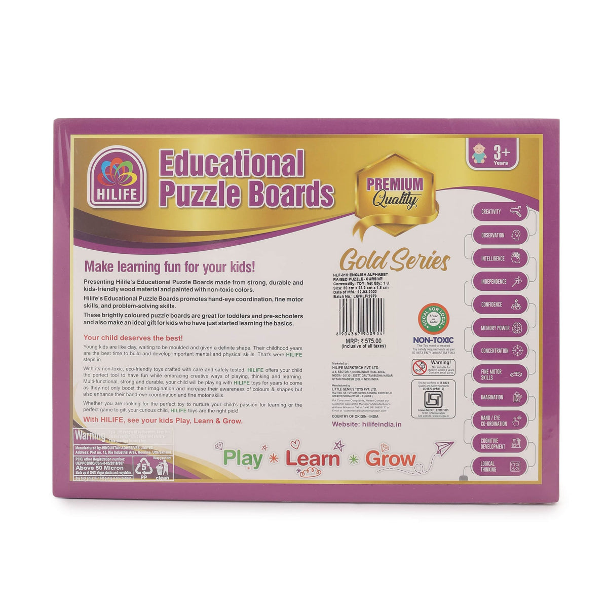 Hilife English Alphabet Raised Wooden Puzzle Cursive 3Y+ Multicolour