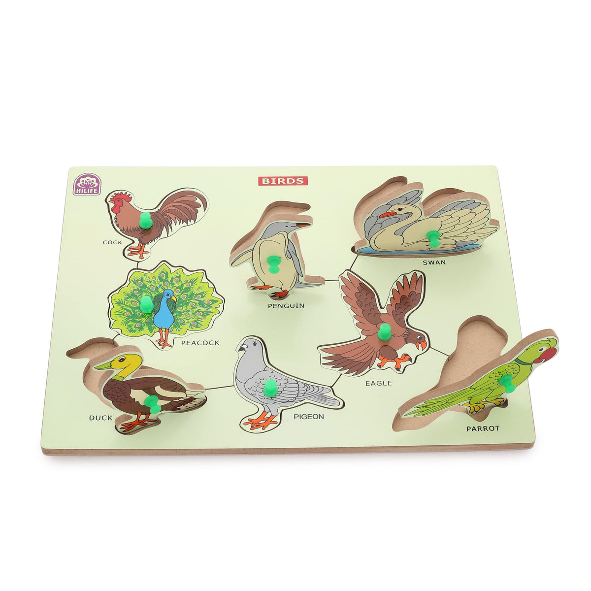 Hilife Educational Wooden Puzzle Board Bird 30 x 22.2 x 1.8 cm Multicolor