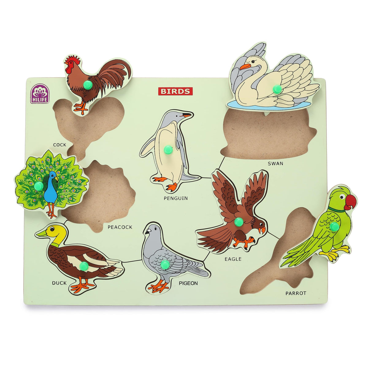Hilife Educational Wooden Puzzle Board Bird 30 x 22.2 x 1.8 cm Multicolor