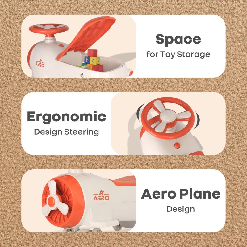 R For Rabbit Iya Iya Aero Swing Car for kids 2 in 1 Ride On - Cream Orange