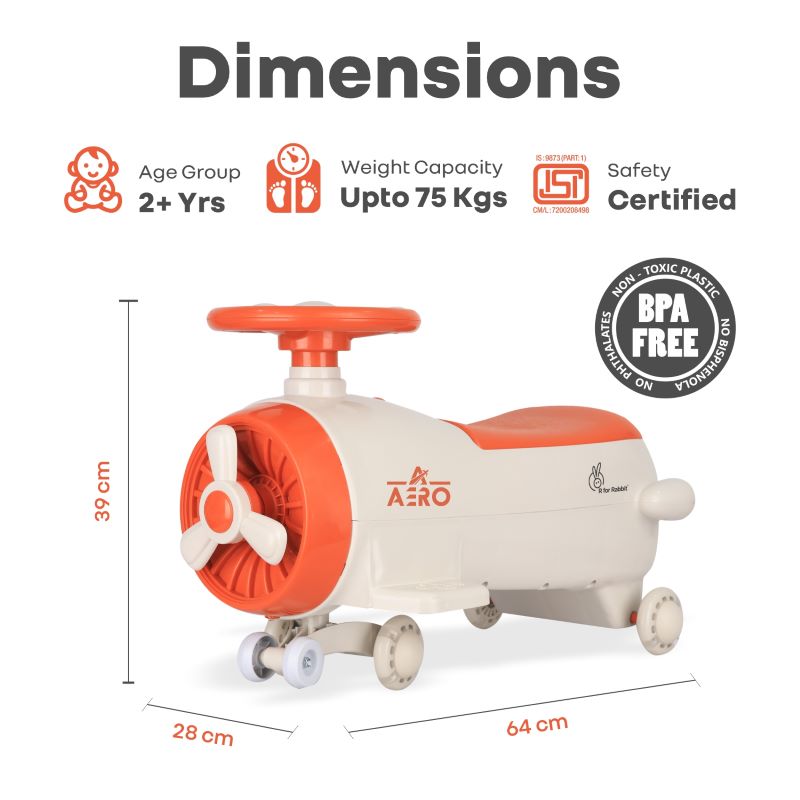 R For Rabbit Iya Iya Aero Swing Car for kids 2 in 1 Ride On - Cream Orange