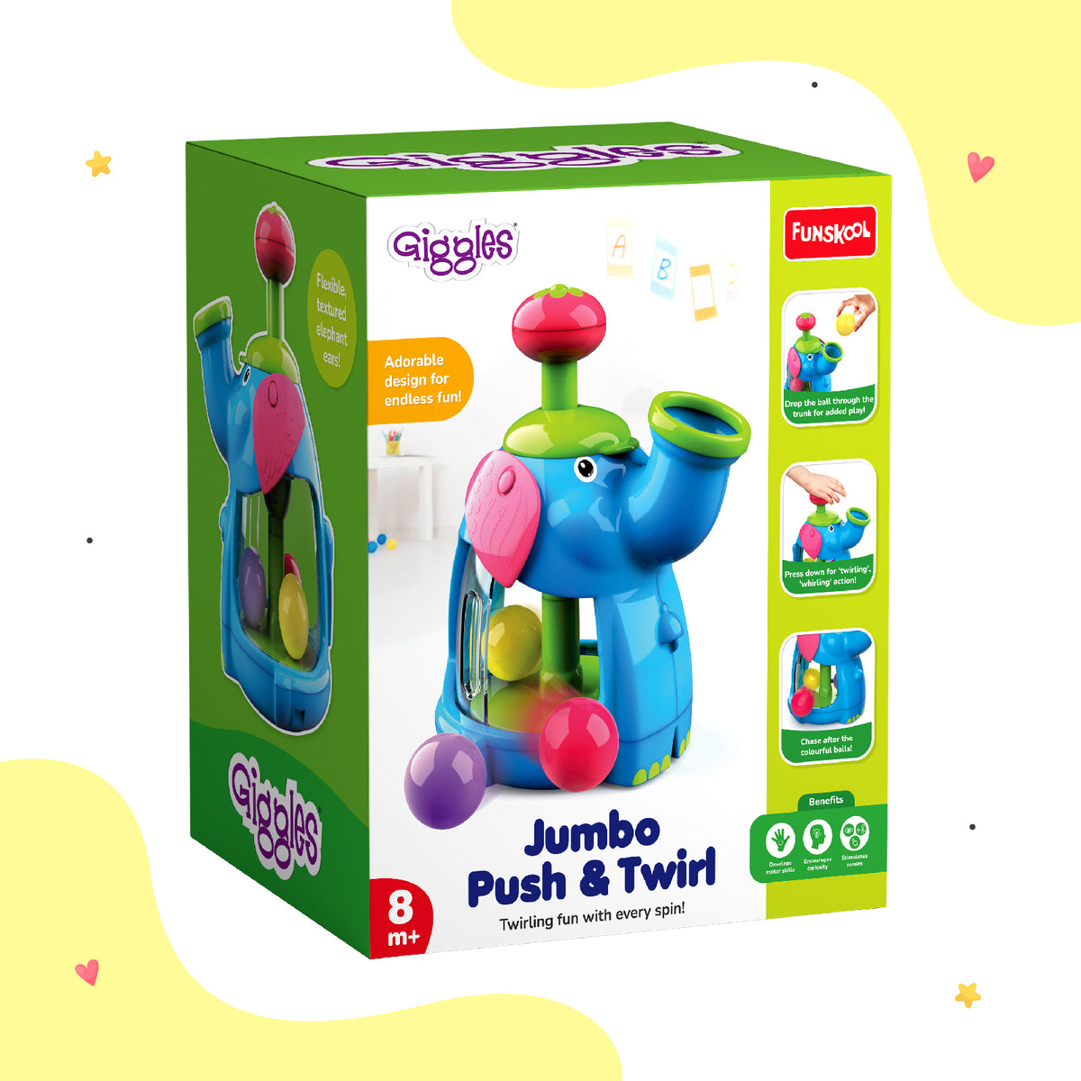 Giggles Jumbo Push & Twirl 4-Piece Push & Spin Activity Toy– Multicolor
