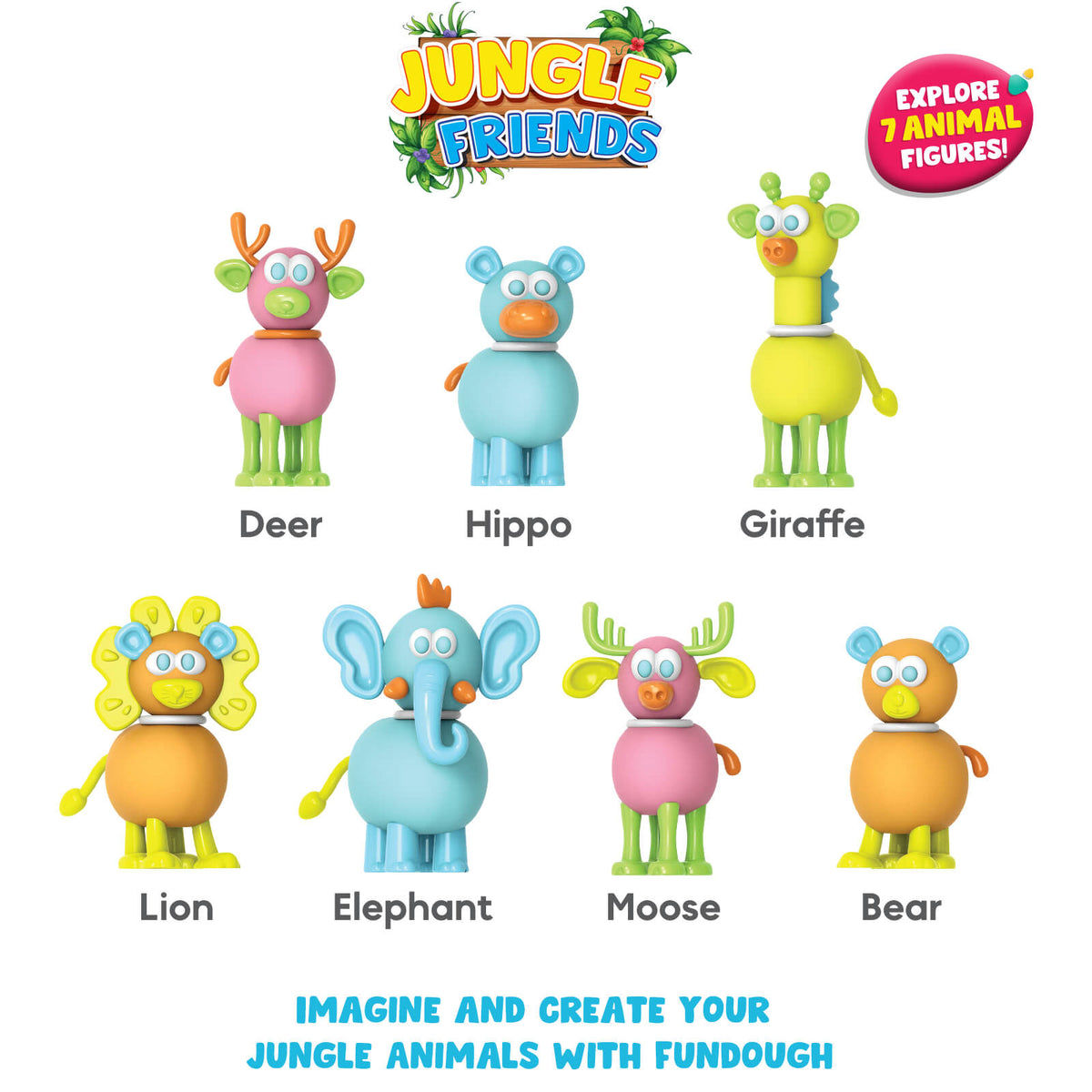 Dough Playset Funskool Fundough Jungle Friends 47 Parts + 4 Tubs 3Y+ – Multicolour
