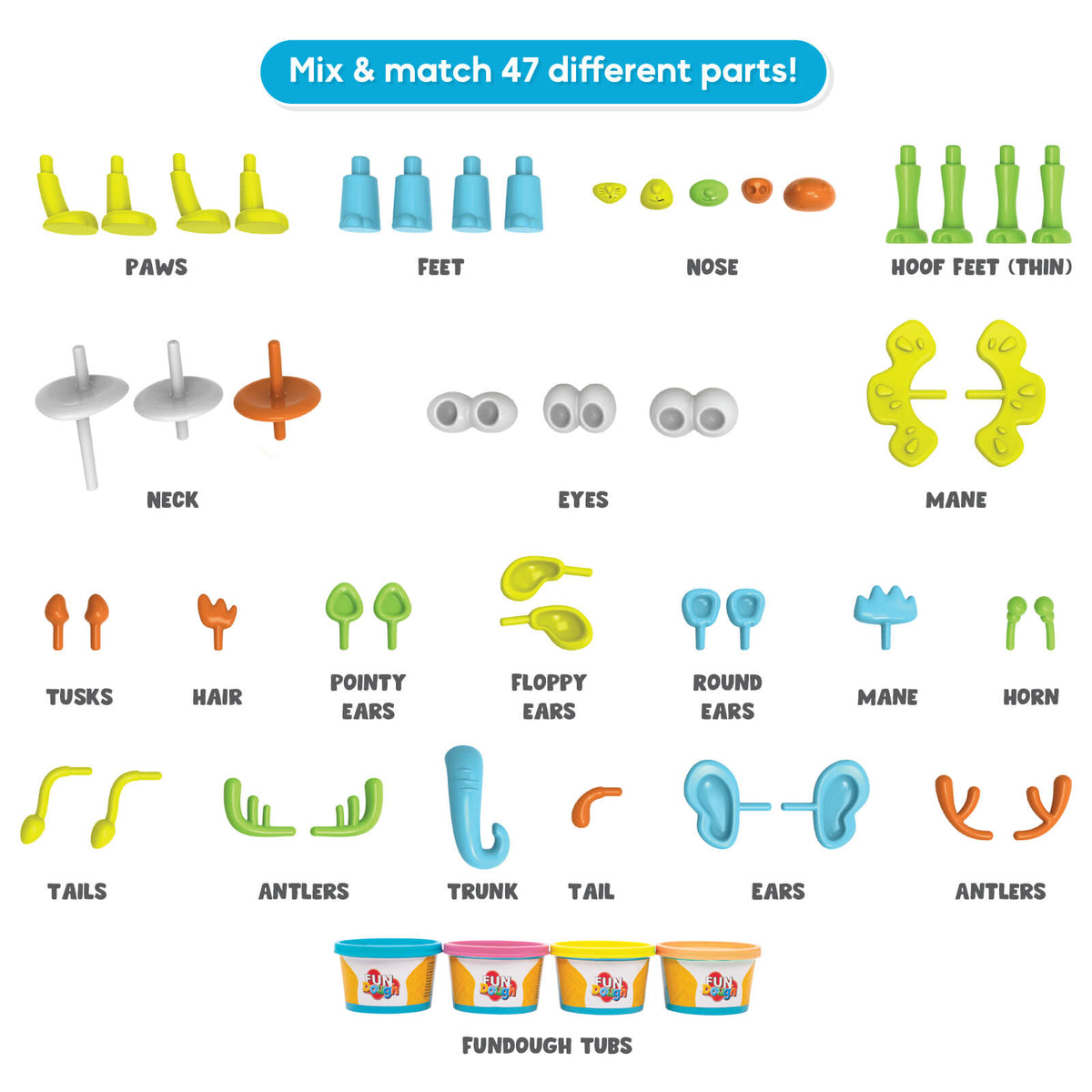 Dough Playset Funskool Fundough Jungle Friends 47 Parts + 4 Tubs 3Y+ – Multicolour