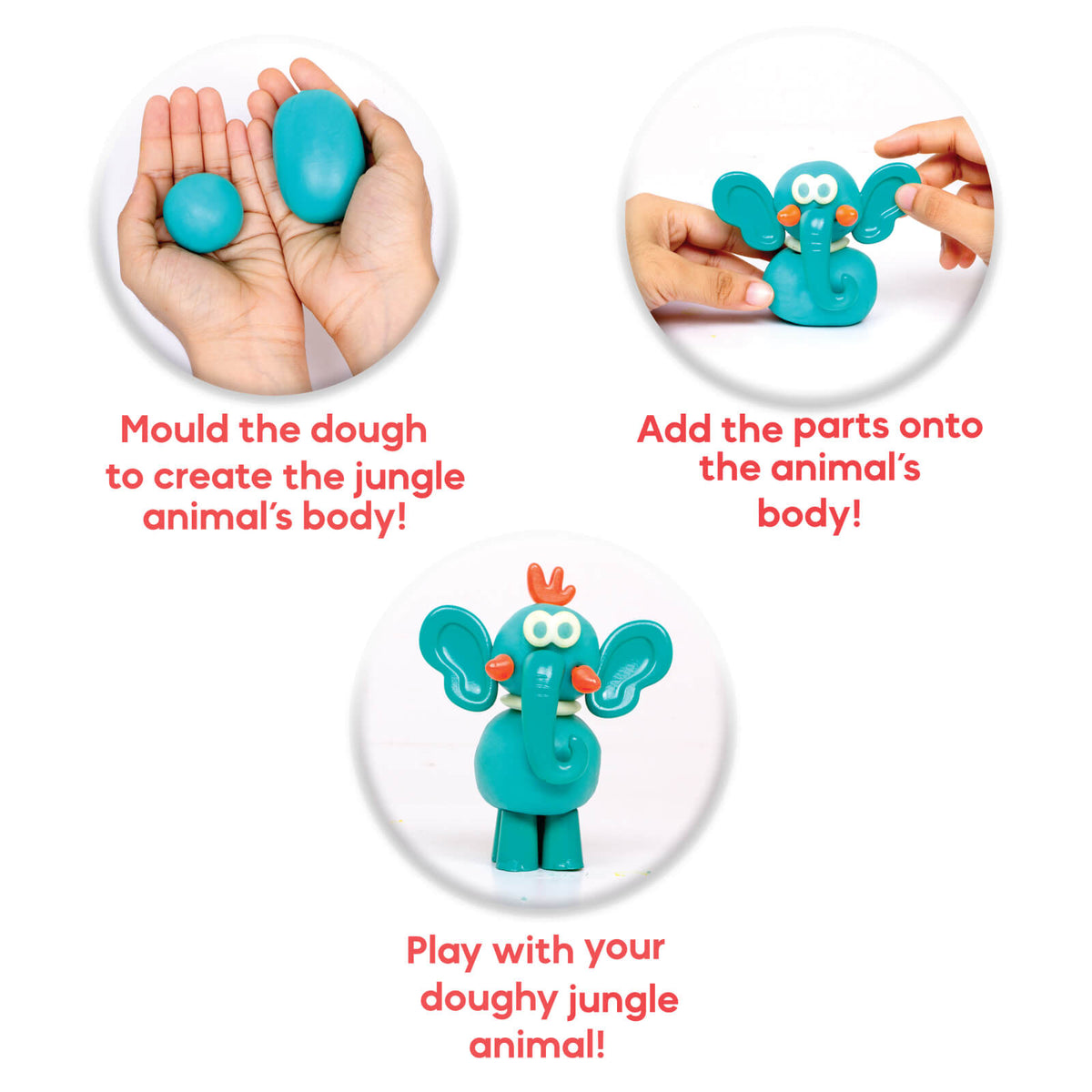Dough Playset Funskool Fundough Jungle Friends 47 Parts + 4 Tubs 3Y+ – Multicolour