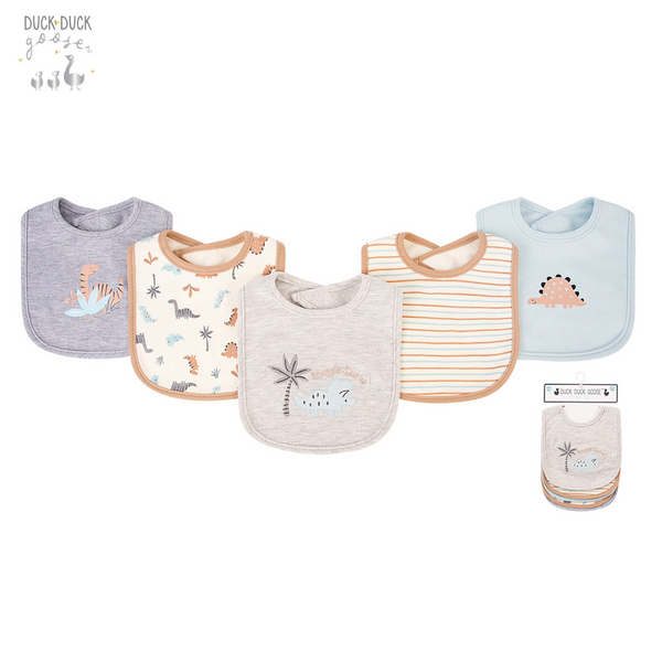 Duck Duck Goose Cvc Interlock Baby Bib, Pack Of 5, Dino Baby