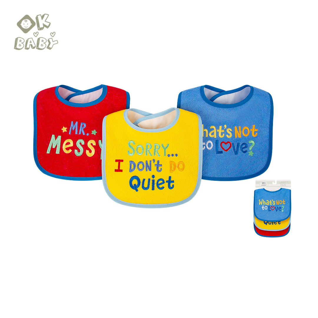 Ok Baby Terry Drooler Bib, Pack of 3, Love