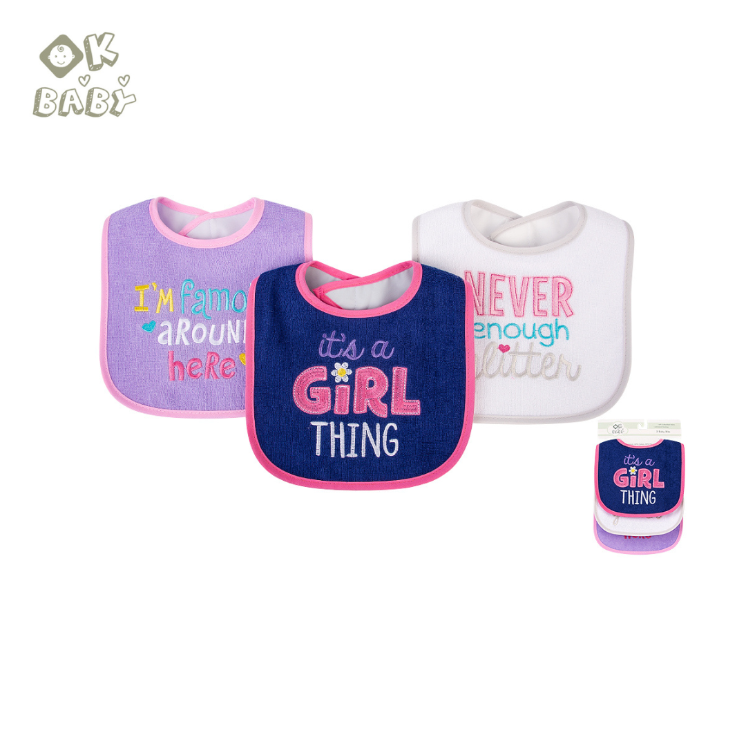 Ok Baby Terry Drooler Bib, Pack of 3, It's A Girl