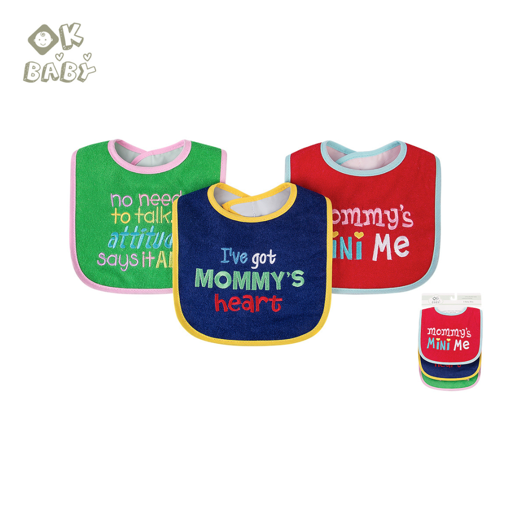 Ok Baby Terry Drooler Bib, Pack of 3, Mommy's Heart