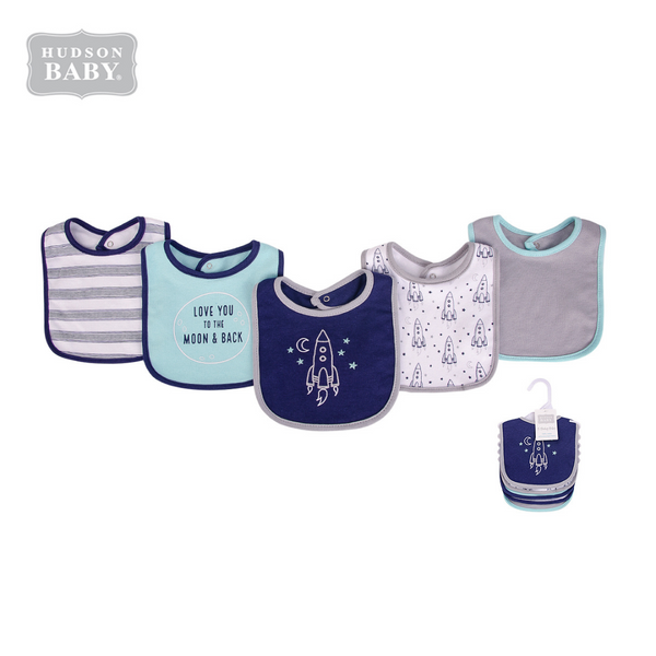 Hudson Baby Cotton Interlock Bibs, Pack of 5, Space