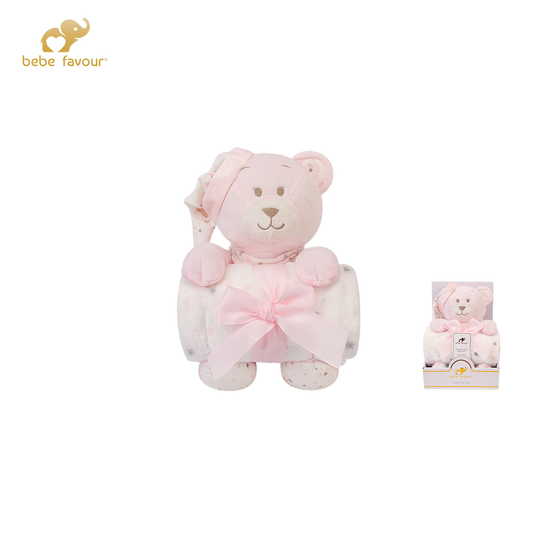 Bebe Favour Royal Bear Plush Toy & Baby Blanket Gift Set – Pink