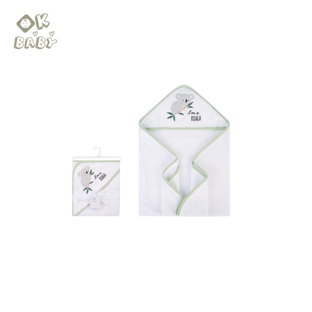 Ok Baby Hooded Towel (Woven Terry) - White