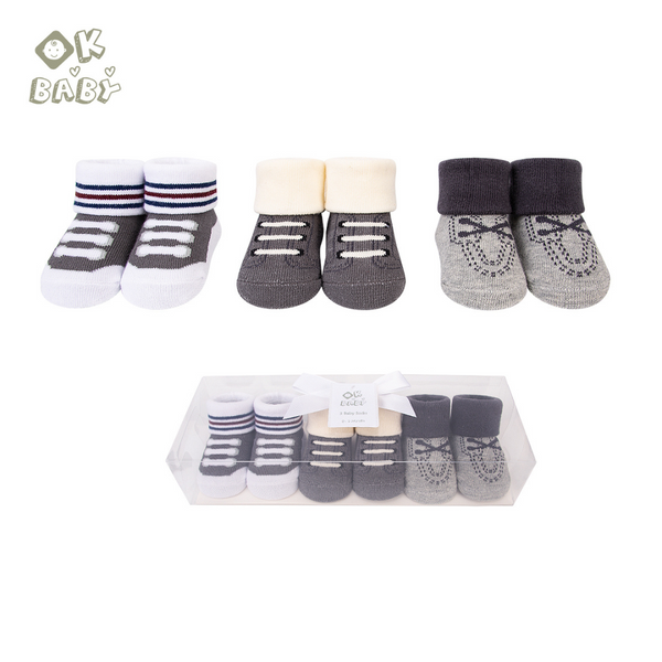 Ok Baby Socks Giftset, Pack Of 3, Grey And Black