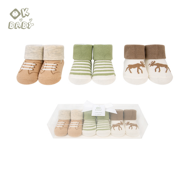 Ok Baby Socks Giftset, Pack Of 3, Green And Brown
