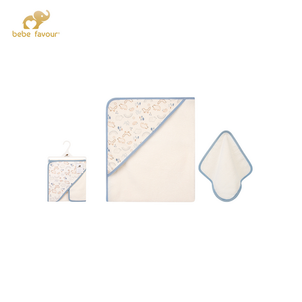 Bebe Favour Baby Hooded Towel & Washcloth - Sky