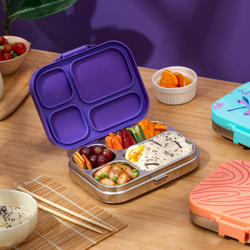 Basil Bento Quad 4-Compartment Stainless Steel Lunchbox 800 ml Purple Pop